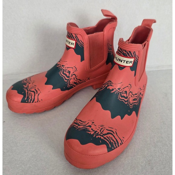 Hunter Shoes - Hunter Original Chelsea Rain Boots Coral Pink Black Marble Print Womens Size 8